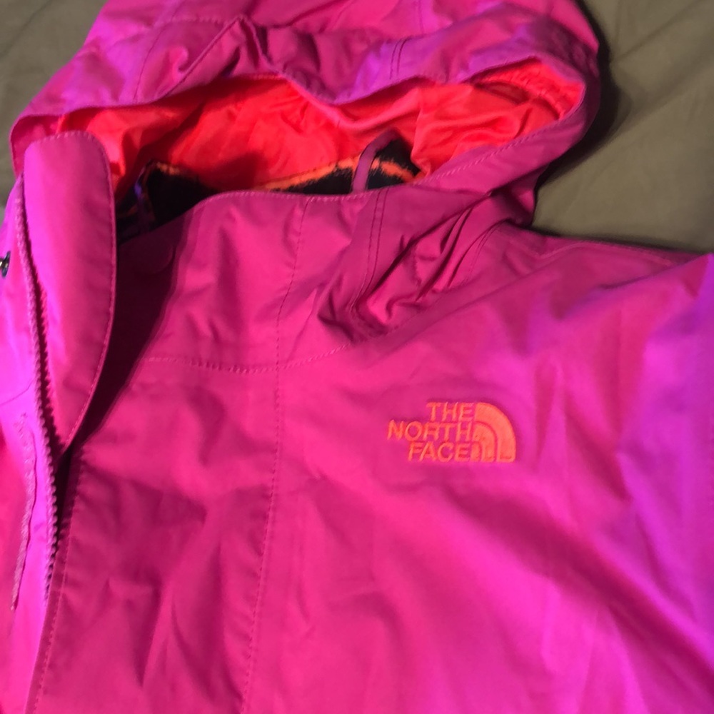 Like new pink and gray girls XL North Face 2 in 1 HyVent raincoat + snow jacket